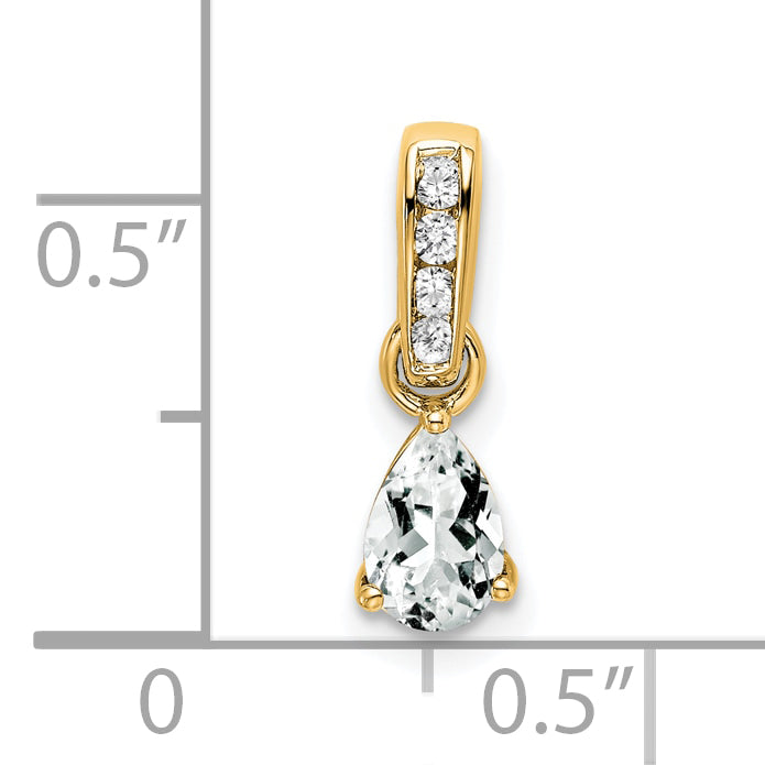 10K Yellow Gold Pear White Topaz And Diamond Pendant