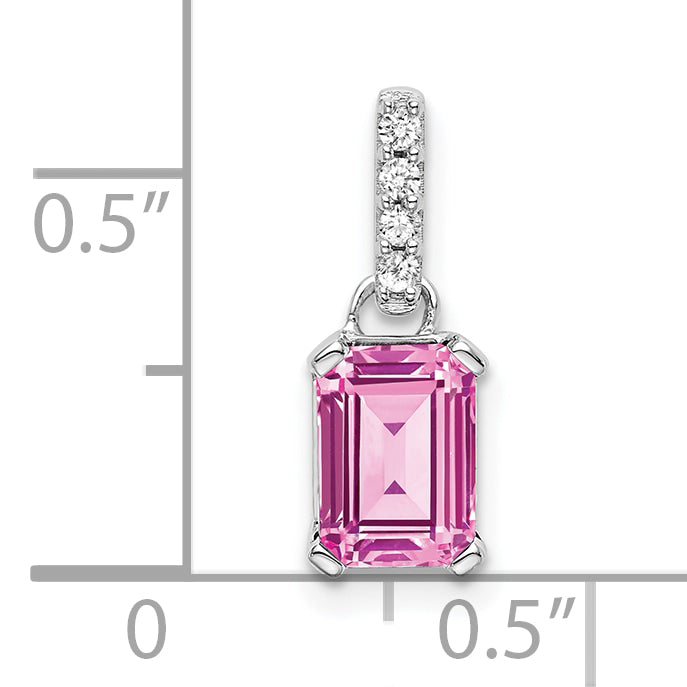 10K White Gold Created Pink Sapphire And Diamond Pendant