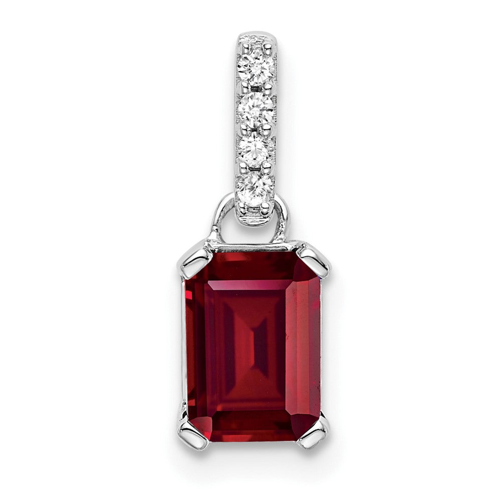 14k White Gold 1/20 Ct. Lab Grown Diamond VS/SI+ G+ and Lab Created Ruby Pendant