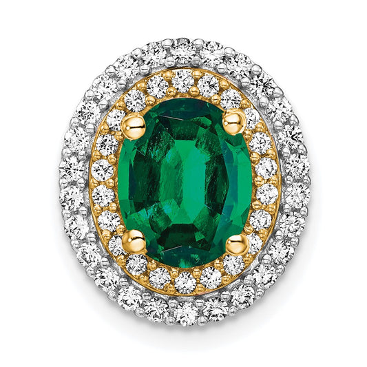 14k Two-tone Two Tone 1/5 Ct. Lab Grown Diamond VS/SI+ G+ and Lab Created Emerald Chain Slide Pendant