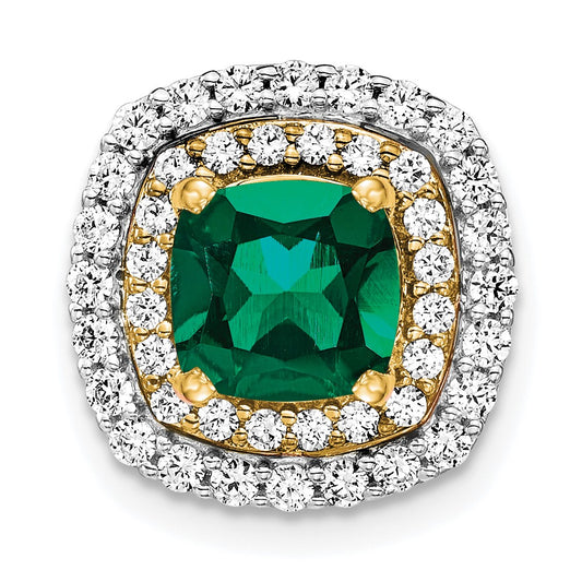 14k Two-tone Two Tone 1/2 Ct. Lab Grown Diamond VS/SI+ G+ and Lab Created Emerald Chain Slide Pendant