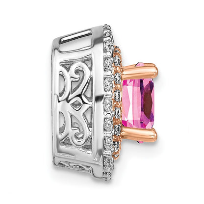 14k Two-Tone Gold Lab Grown Real Diamond u0026 Created Pink Sapphire Pendant