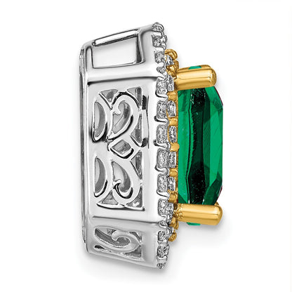 14k Two-Tone Gold Lab Grown Real Diamond u0026 Created Emerald Pendant