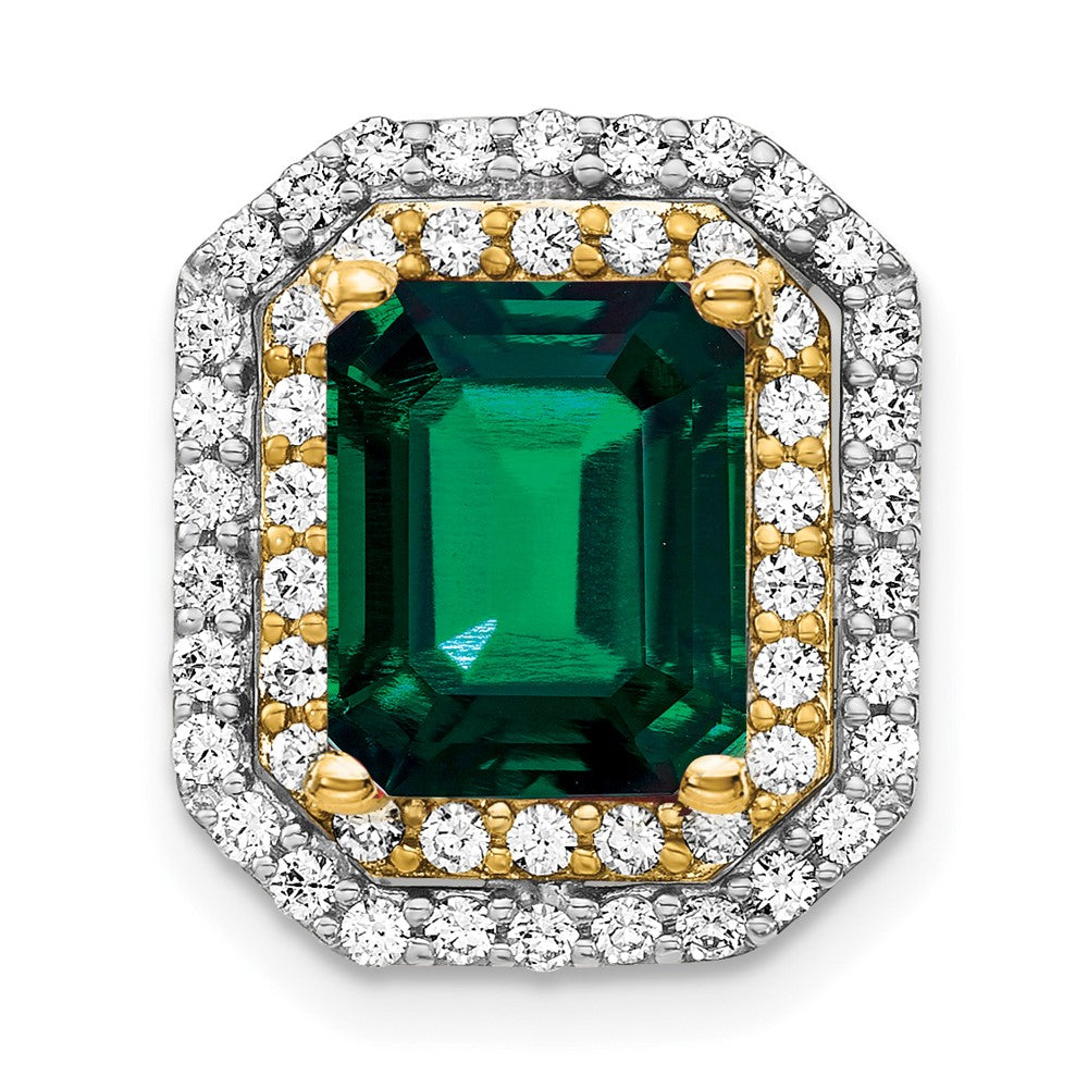 14k Two-Tone Gold Lab Grown Real Diamond u0026 Created Emerald Pendant