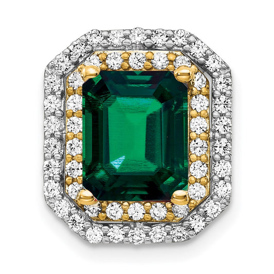 14k Two-Tone Gold Lab Grown Real Diamond u0026 Created Emerald Pendant