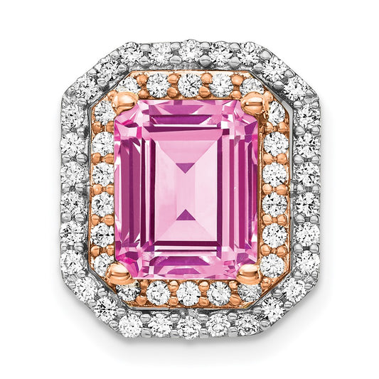 14k Two-Tone Gold Lab Grown Real Diamond u0026 Created Pink Sapphire Pendant