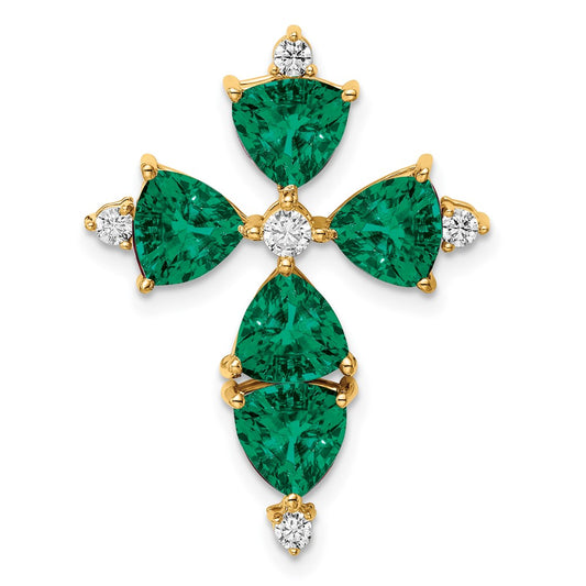 14k Yellow Gold Lab Grown VS/SI FGH Diamond & Created Emerald Pendant