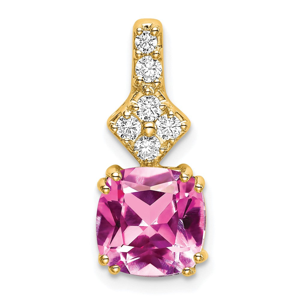 14k Yellow Gold 1/5 Ct. Lab Grown Diamond VS/SI+ G+ and Lab Created Pink Sapphire Pendant