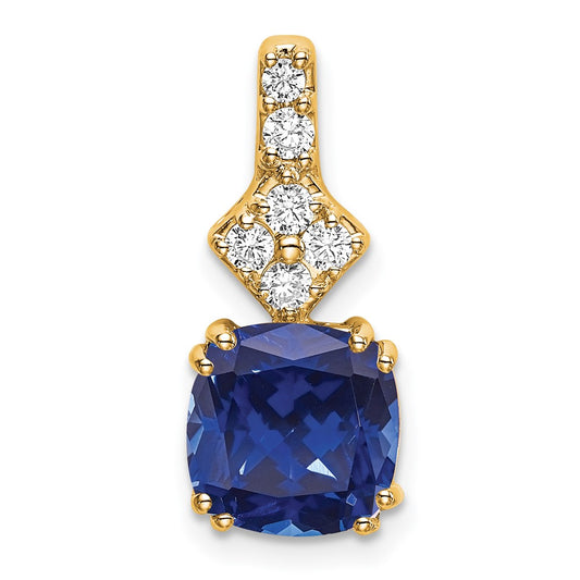 14k Yellow Gold 1/5 Ct. Lab Grown Diamond VS/SI+ G+ and Lab Created Blue Sapphire Pendant