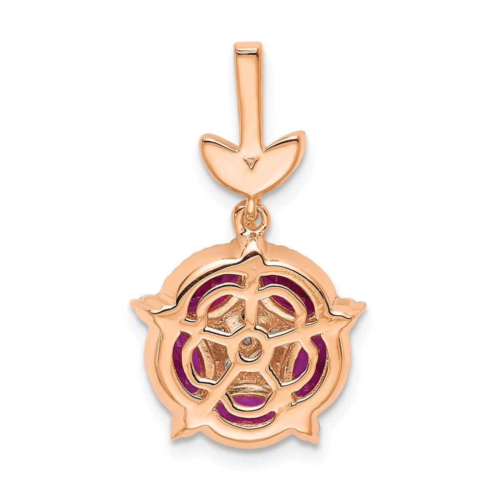 14k Rose Gold White 1/3 Ct. Lab Grown Diamond VS/SI+ G+ and Lab Created Ruby Floral Pendant