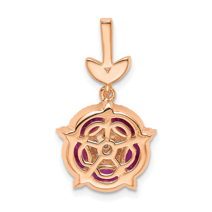 14k Rose Gold White 1/3 Ct. Lab Grown Diamond VS/SI+ G+ and Lab Created Ruby Floral Pendant
