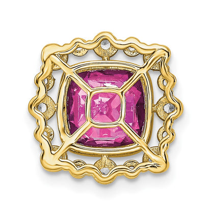 14k Yellow Gold 1/2 Ct. Lab Grown Diamond VS/SI+ G+ and Lab Created Pink Sapphire Square Chain Slide Pendant