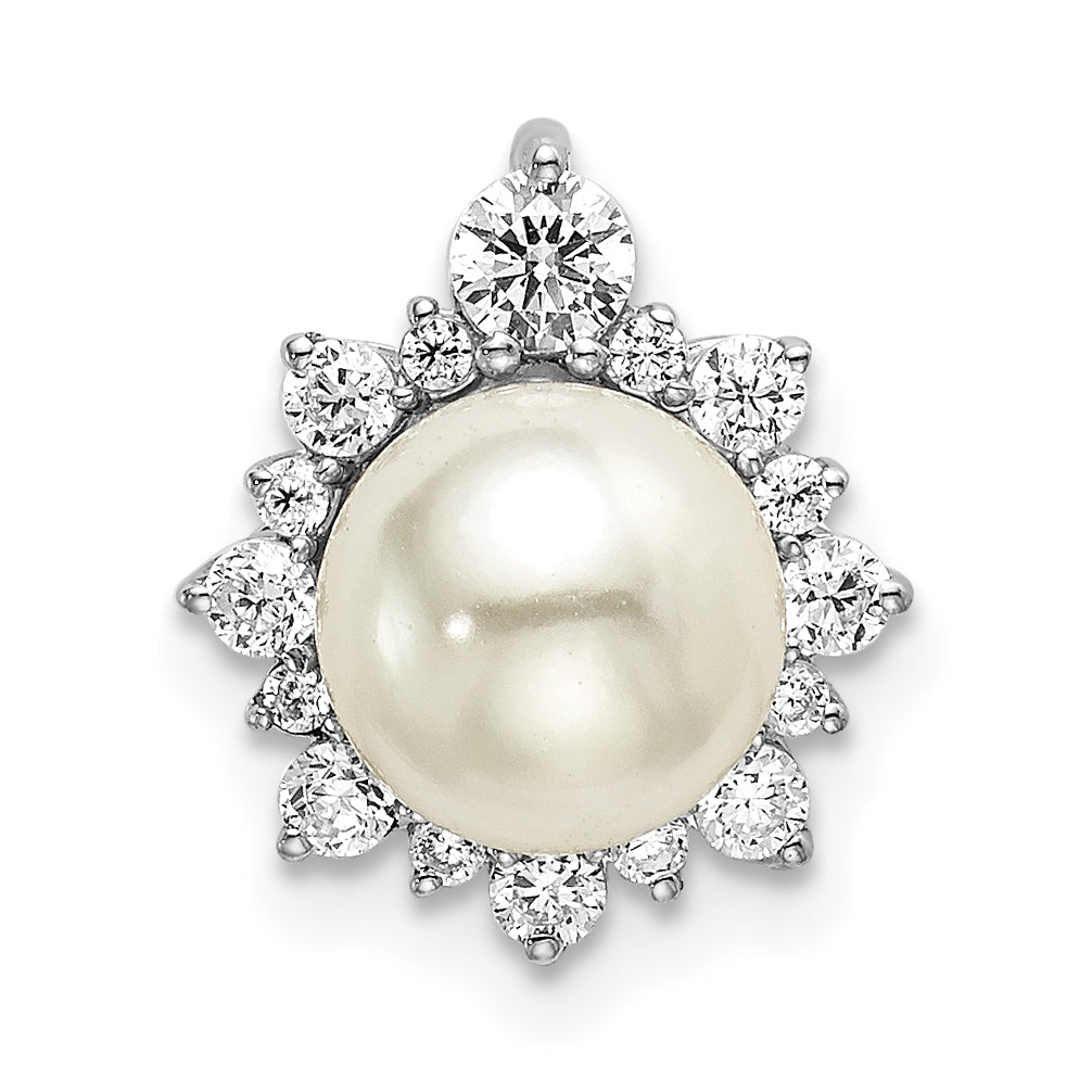 14K White Gold 1/3 Carat Lab Grown Diamond Vs/Si+ G+ And 7.00 mm Freshwater Cultured Pearl Chain Slide Pendant