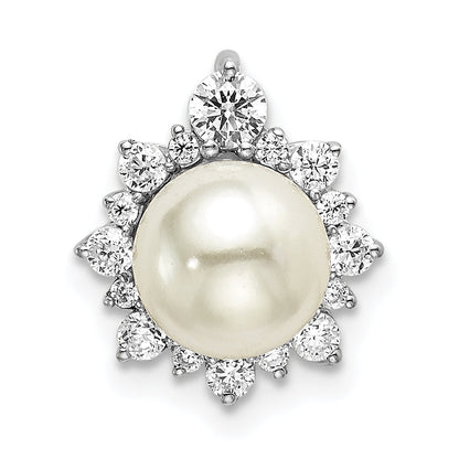 14K White Gold 1/3 Carat Lab Grown Diamond Vs/Si+ G+ And 7.00 mm Freshwater Cultured Pearl Chain Slide Pendant