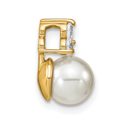 14k Yellow Gold 1/5 Ct. Lab Grown Diamond VS/SI+ G+ and 7.00 mm Freshwater Cultured Pearl Chain Slide Pendant