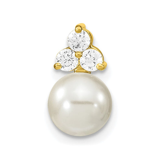 14k Yellow Gold 1/5 Ct. Lab Grown Diamond VS/SI+ G+ and 7.00 mm Freshwater Cultured Pearl Chain Slide Pendant