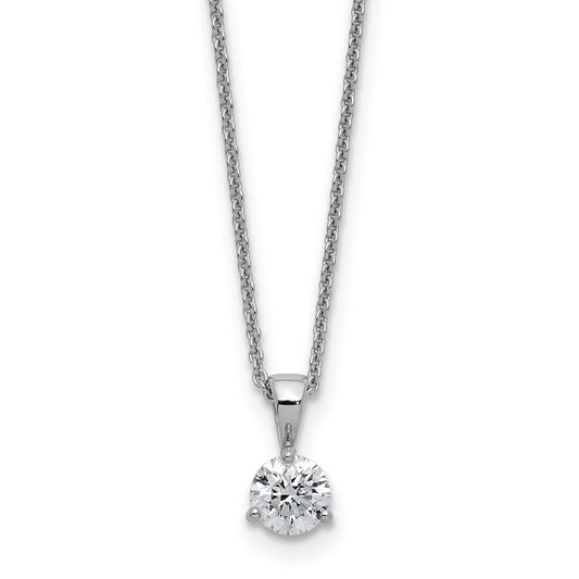 14k White Gold 1 Ct. Lab Grown Diamond VS/SI+ G+ Three Prong 18 inch Solitare Pendant Necklace