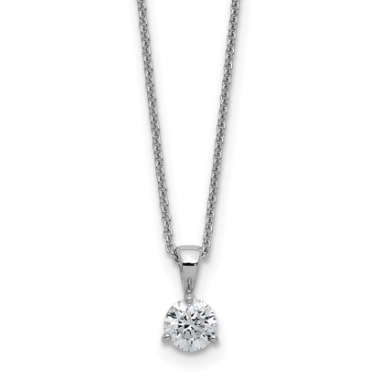 14k White Gold 7/8 Ct. Lab Grown Diamond VS/SI+ G+ Three Prong 18 inch Solitare Pendant Necklace
