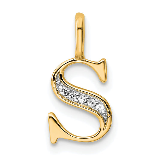 10K Yellow Gold 10K Diamond Letter S Initial Pendant