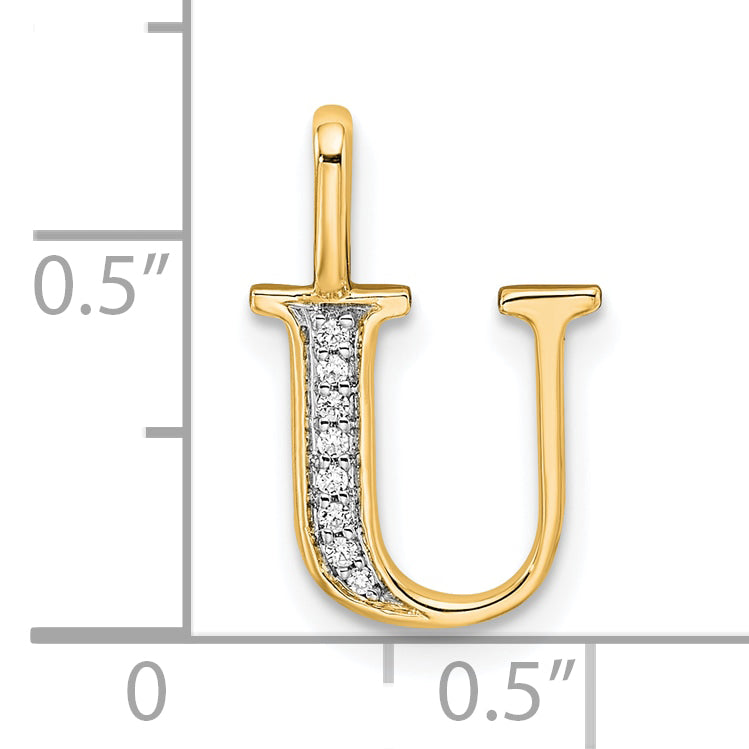 10K Yellow Gold 10K Diamond Letter U Initial Pendant
