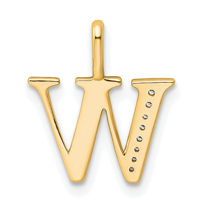 10K Yellow Gold 10K Diamond Letter W Initial Pendant