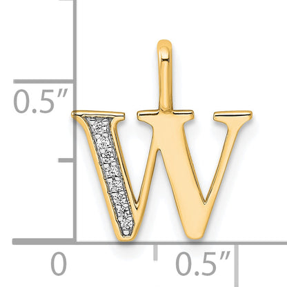 10K Yellow Gold 10K Diamond Letter W Initial Pendant