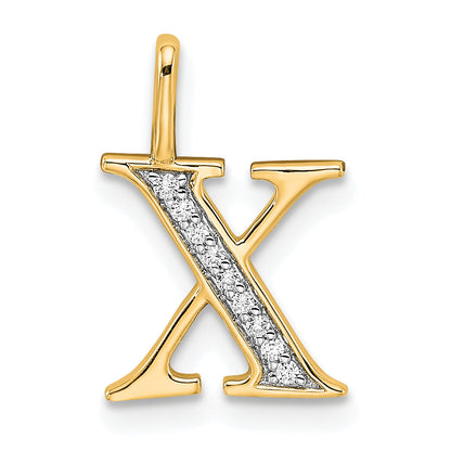 10K Yellow Gold 10K Diamond Letter X Initial Pendant