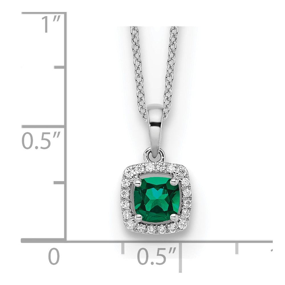 10k White Gold 1/10 Ct. Lab Grown Diamond VS/SI+ G+ and Created Emerald 18 inch Pendant Necklace