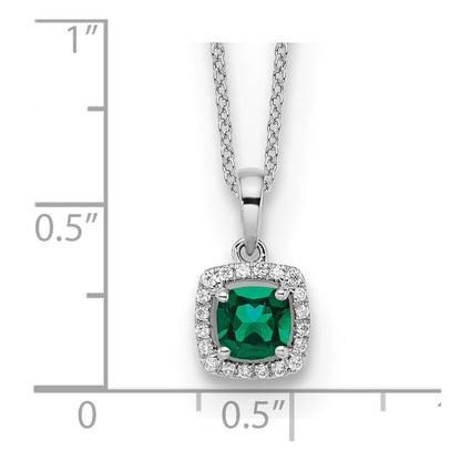 10k White Gold 1/10 Ct. Lab Grown Diamond VS/SI+ G+ and Created Emerald 18 inch Pendant Necklace