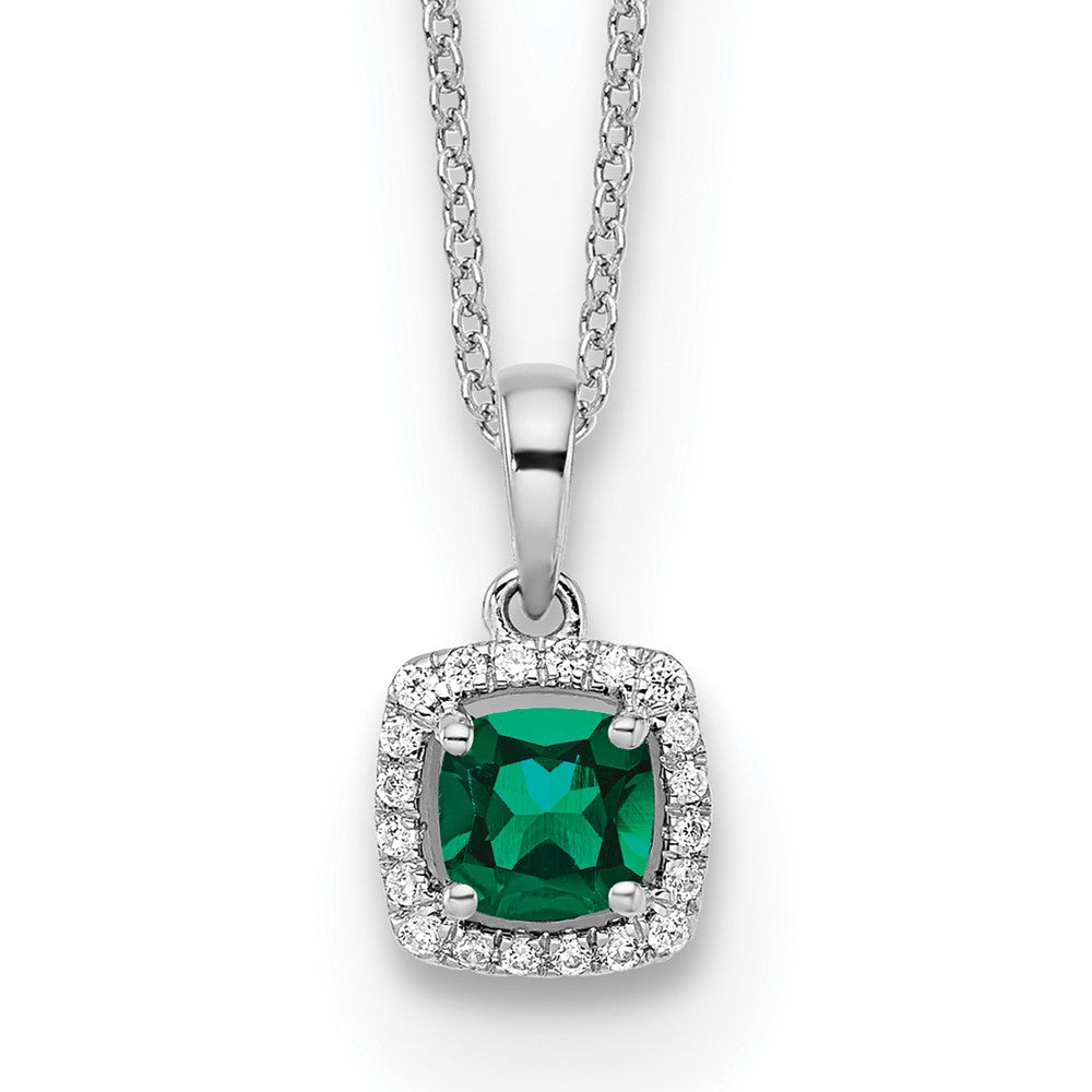 10k White Gold 1/10 Ct. Lab Grown Diamond VS/SI+ G+ and Created Emerald 18 inch Pendant Necklace