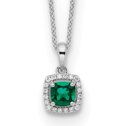 10k White Gold 1/10 Ct. Lab Grown Diamond VS/SI+ G+ and Created Emerald 18 inch Pendant Necklace