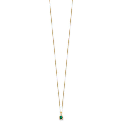10k Yellow Gold 1/10 Ct. Lab Grown Diamond VS/SI+ G+ and Created Emerald 18 inch Pendant Necklace