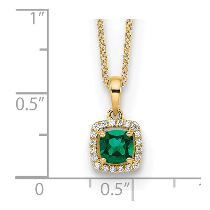 10k Yellow Gold 1/10 Ct. Lab Grown Diamond VS/SI+ G+ and Created Emerald 18 inch Pendant Necklace