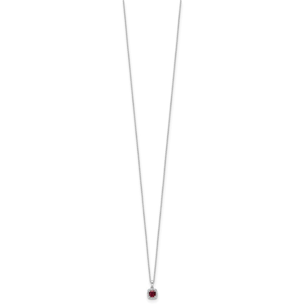 14k White Gold 1/10 Ct. Lab Grown Diamond VS/SI+ G+ and Created Ruby 18 inch Pendant Necklace