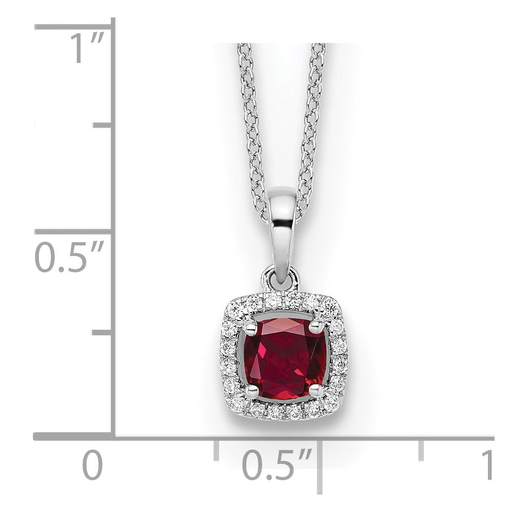 14k White Gold 1/10 Ct. Lab Grown Diamond VS/SI+ G+ and Created Ruby 18 inch Pendant Necklace