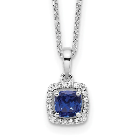 10k White Gold 1/10 Ct. Lab Grown Diamond VS/SI+ G+ and Created Sapphire 18 inch Pendant Necklace