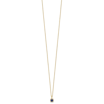 10k Yellow Gold 1/10 Ct. Lab Grown Diamond VS/SI+ G+ and Created Sapphire 18 inch Pendant Necklace