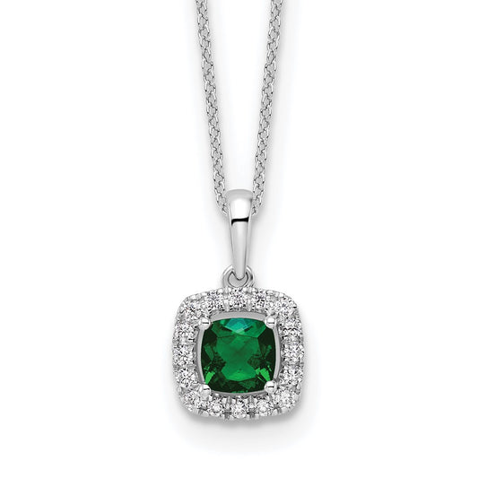 10k White Gold 1/4 Ct. Lab Grown Diamond VS/SI+ G+ and Created Emerald 18 inch Pendant Necklace
