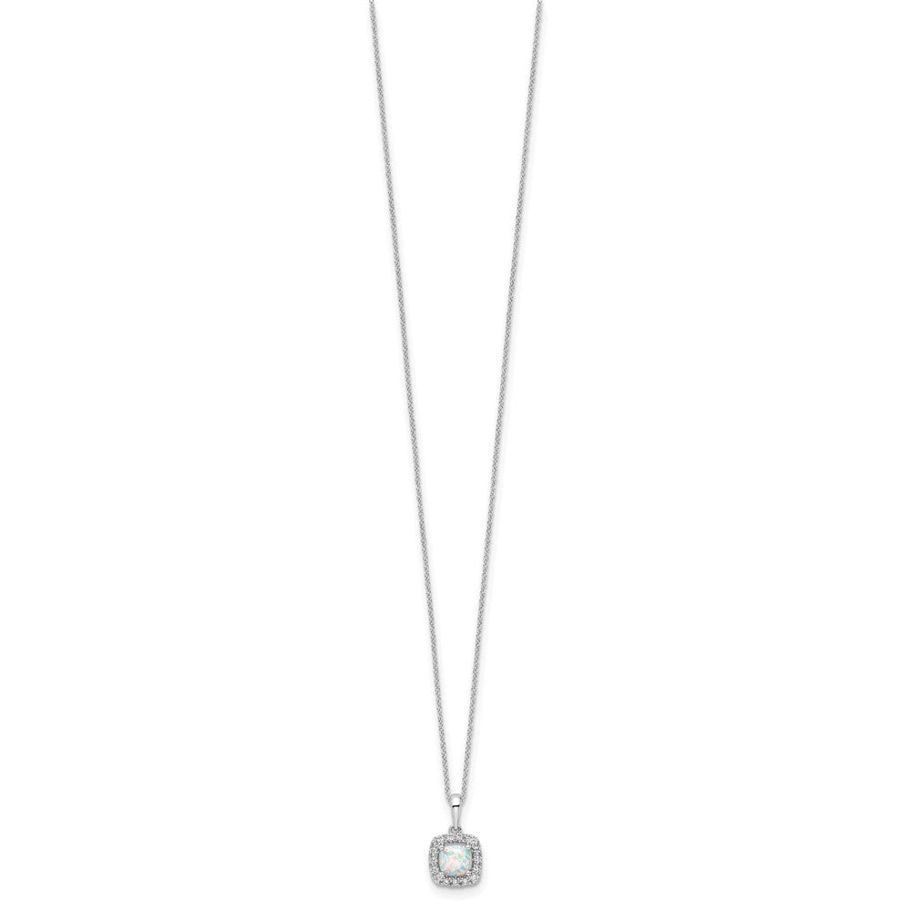 10k White Gold 1/4 Ct. Lab Grown Diamond VS/SI+ G+ and Created Opal 18 inch Pendant Necklace