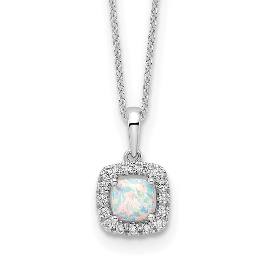 10k White Gold 1/4 Ct. Lab Grown Diamond VS/SI+ G+ and Created Opal 18 inch Pendant Necklace