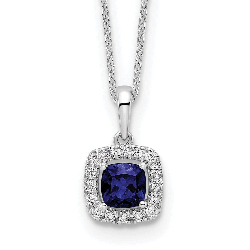 10k White Gold 1/4 Ct. Lab Grown Diamond VS/SI+ G+ and Created Sapphire 18 inch Pendant Necklace