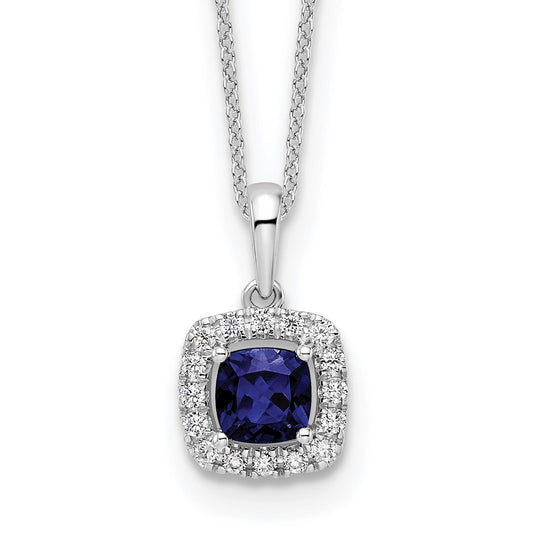 10k White Gold 1/4 Ct. Lab Grown Diamond VS/SI+ G+ and Created Sapphire 18 inch Pendant Necklace
