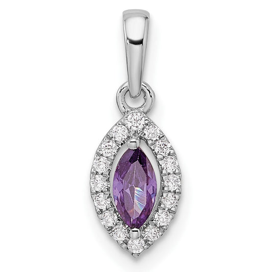 14k White Gold 1/10 Ct. Lab Grown Diamond VS/SI+ G+ and Amethyst February Birthstone Pendant