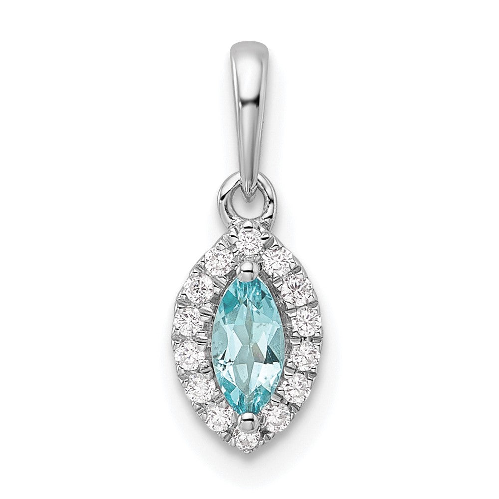 14k White Gold 1/10 Ct. Lab Grown Diamond VS/SI+ G+ and Aquamarine March Birthstone Pendant