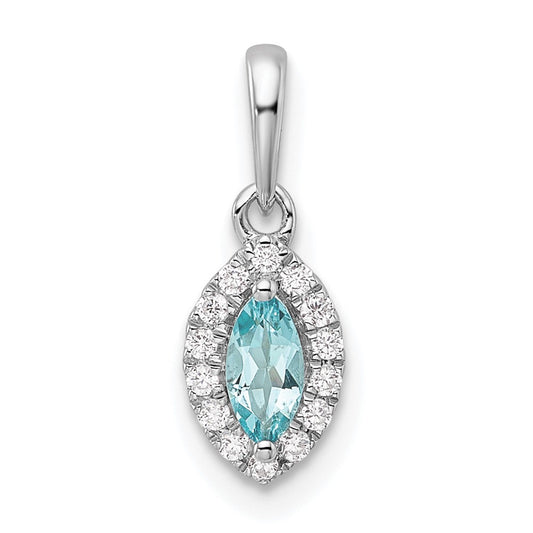 14k White Gold 1/10 Ct. Lab Grown Diamond VS/SI+ G+ and Aquamarine March Birthstone Pendant