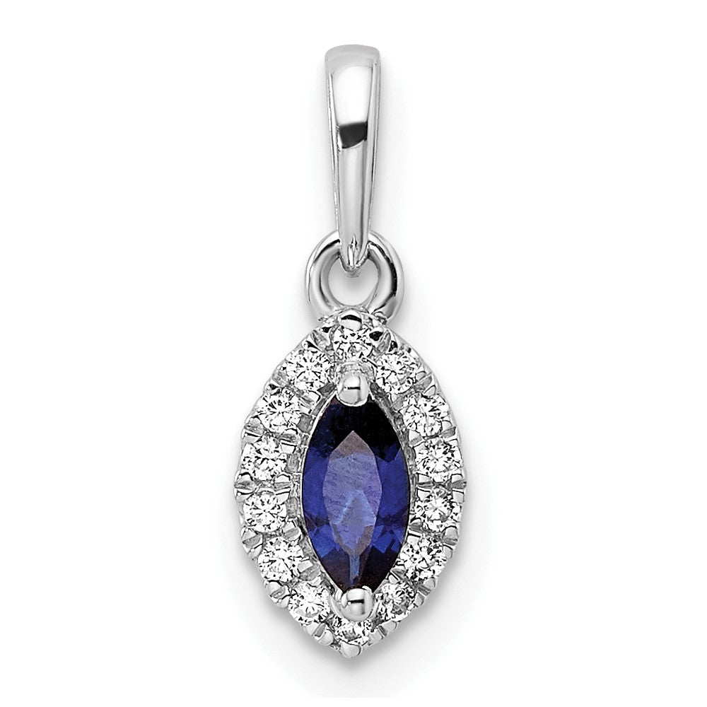 14k White Gold 1/10 Ct. Lab Grown Diamond VS/SI+ G+ and Lab Created Blue Sapphire September Birthstone Pendant
