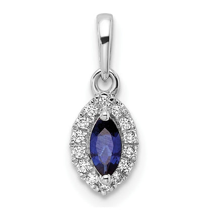 14k White Gold 1/10 Ct. Lab Grown Diamond VS/SI+ G+ and Lab Created Blue Sapphire September Birthstone Pendant