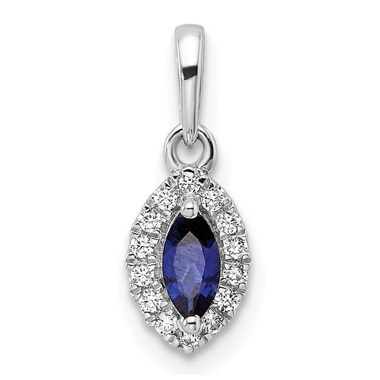 14k White Gold 1/10 Ct. Lab Grown Diamond VS/SI+ G+ and Lab Created Blue Sapphire September Birthstone Pendant
