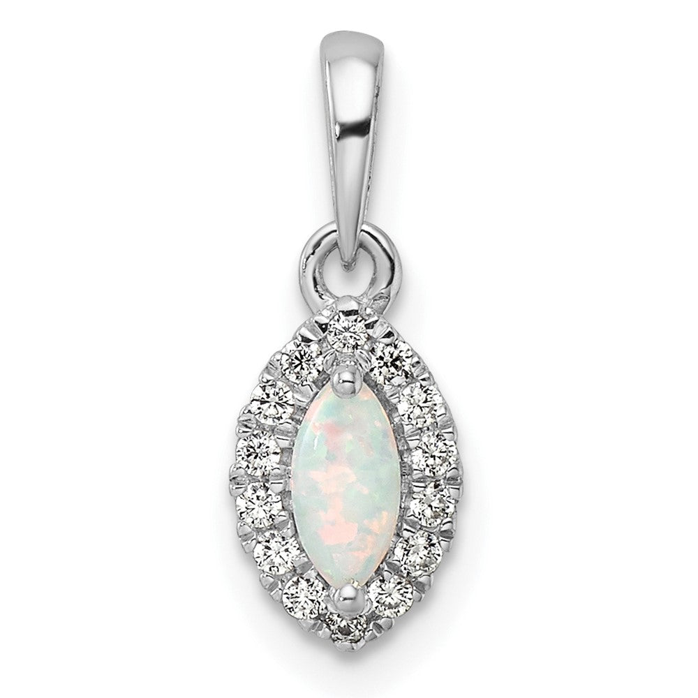 14k White Gold 1/10 Ct. Lab Grown Diamond VS/SI+ G+ and Lab Created Opal October Birthstone Pendant