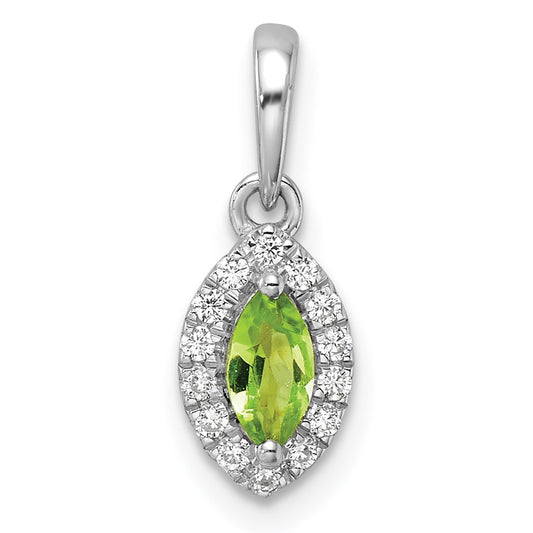 14k White Gold 1/10 Ct. Lab Grown Diamond VS/SI+ G+ and Peridot August Birthstone Pendant